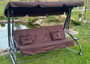 Huśtawka ogrodowa z Daszkiem Regulowane siedzisko Materac 2 Poduszki brąz