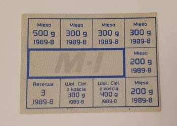 KARTKA na mięso M-I z PRL sierpień 1989, kolekcjonerska, bon towarowy