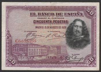 Hiszpania 50 peset 1928 - C6,6 - Velazquez