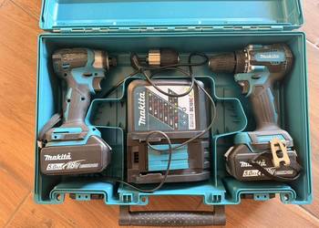 Zestaw Makita (wkrętarka x2, dmuchawa, nożyce do żywopłotu, baterie x3)