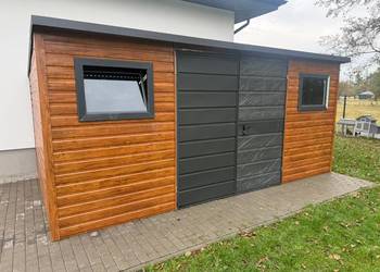 Domek Schowek Ogrodowy 5×4 złoty dąb + ciemny grafit mat PREMIUM