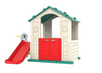 Domek ogrodowy dla dzieci ze zjeżdżalnią i koszykówką