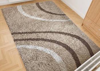 Duży dywan shaggy 240x333 cm beżowo-brązowy, miękki i zadbany