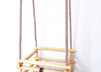 Huśtawka DREWNIANA do zawieszenia+PODUSIA! naturalna