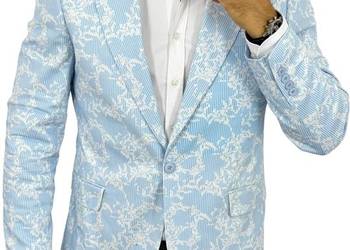 GIOVANNI PERA Marynarka męska D712 Niebieska paski kwiaty casual, wesoła