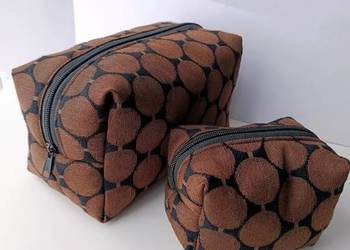 Kosmetyczka duża materiałowa brązowa zestaw handmade
