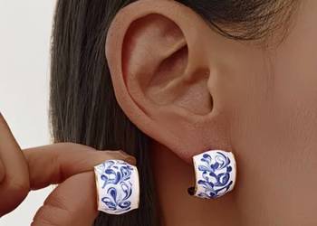 Kolczyki biało-niebieskie wzór porcelana eleganckie stylowe