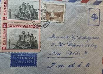 Koperta lotnicza Polska-Indie 1968, znaczki XXV-lecie Wojska Polskiego