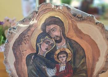 Obraz malowany ręcznie na plastrze brzozy