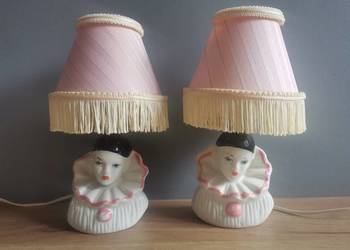 Stara figurka lampa, lampka Pierrot Arlekin 2 sztuki ceramika 1970 PRL
