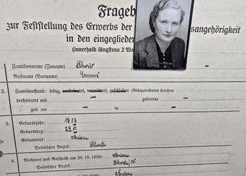 Niemiecki kwestionariusz personalny ( do Volkslisty ) 1939/45r