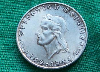Niemcy III Rzesza 2 marki 1934 Ag Fryderyk Schiller niebrzydkie
