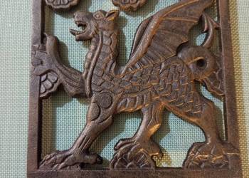 Zabytkowa ŻELIWNA podstawka pod garnki lub żelazko - smok z Hongkongu