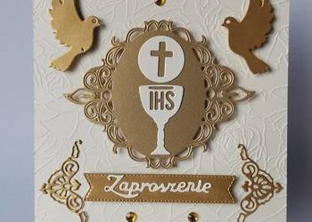 ZAPROSZENIA KOMUNIA UNIWERSALNE KIELICH W RAMCE GOŁĘBIE – K4 – ECRI – ZŁOTO