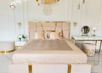 Łóżko Designerskie 180x200 Beżowe Emporio — Styl Glamour Premium