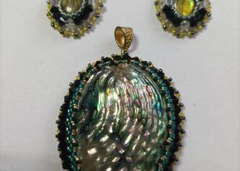 Komplet z muszlą Paua, beading, gold, stal chirurgiczna