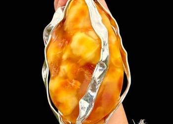 Wyjatkowy okazały wisior srebro 925 bursztyn bałtycki rękodzieło