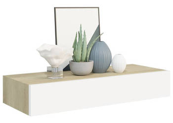 Półki ścienne z szufladą 2 szt. dąb i biel 60x235x10 cm MDF WM-330264