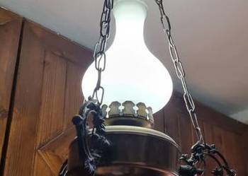 Żyrandol Lampa Naftowa szklany Klosz porcelana PRL