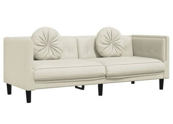 Sofa 3-osobowa z poduszkami kremowa aksamit WM-372649
