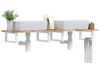 Półka ścienna pod umywalkę stal i lite drewno akacjowe WM-3302684
