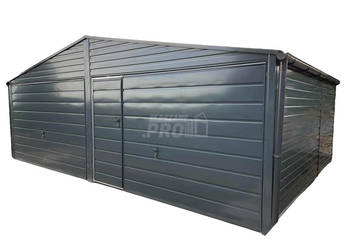 Garaż blaszany 6x5 2x Brama uchylna + drzwi - rynny -  Antracyt GP242