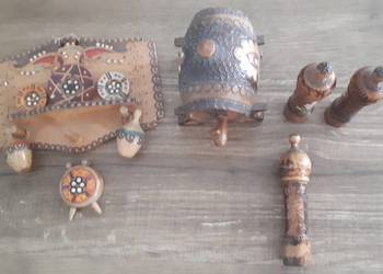 Zestaw Vintage bułgarskich dekoracji hand made drewnianych