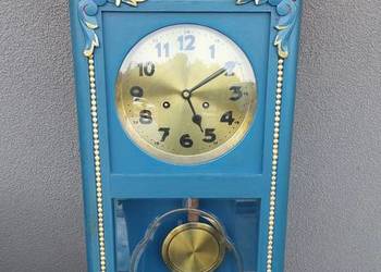 Stary zegar ścienny nietuzinkowy niebieski sprawny film gongu F045