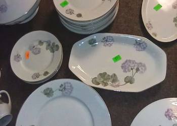 Talerzyk deserowy, liliowy dekor hortensji, Talerzyk deserowy, liliowy dekor hortensji,