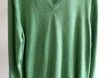 Sweter Męski Wełniany 100% Wełna Merino V-Neck Zielony L/XL