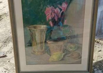 Obraz niemiecki pastel natura kwiaty 62x74cm