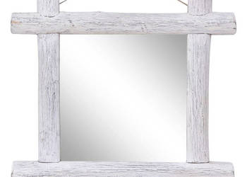 Lustro w ramie z belek białe 70x70 cm lite drewno odzyskane WM-283932