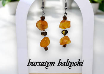 Kolczyki z BURSZTYNU, bursztyn bałtycki, ciosanka baroczek #689