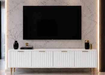 Ryflowana szafka RTV złota Livino Glamour Premium 200x40x55
