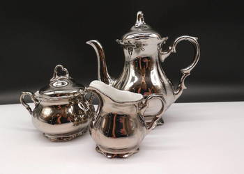 Serwis Porcelanowy BAVARIA w Kolorze Srebrnym–Dzbanek, Cukiernica, Mlecznik