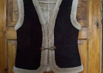 Kamizelka damska M/L skóra naturalna barania polska vintage kożuszek