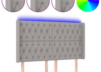 Zagłówek do łóżka z LED jasnoszary 163x16x118/128 cm tkanina WM-3124390