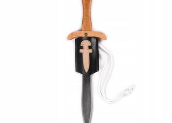Średni Miecz i Duży Pendant | Drewno Skóra | 50 cm | Średniowieczny Rycerz