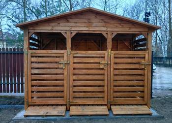 Wiata śmietnikowa drewniana 3,14 x 1,1m, zabudowa na kosz dach dwuspadowy