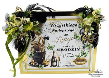 DREWNIANE PUDEŁKO Z MERCI JAKO PREZENT - DODATEK DO PREZENTU 40 URODZIN