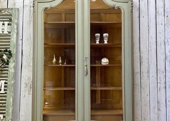 BIBLIOTEKA witryna oliwkowa, Louis XV Francja, Antyk szafa