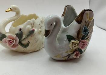 Figurki ceramiczne ptaki małe białe łabędzie osłonki