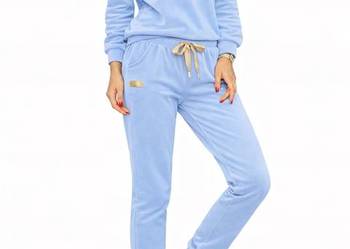 DRES WELUR KOMPLET DRESOWY WELUROWY BLUZA SPODNIE naszywka wstążka błękitny