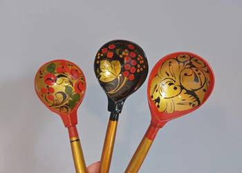 malowane łyżki Chochłoma, drewniane, kolorowe, kuchnia