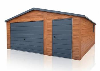 Garaż Blaszany 5x6 Drewnopodobny Złoty Dąb Grafit Brama + Drzwi PRODUCENT