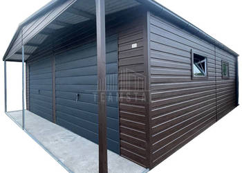 Garaż blaszany 8x6m 2x brama uchylna drzwi 4x okno rynny TS1325