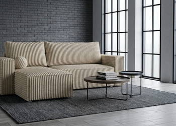 Narożnik z funkcją spania Venezi 240x140 sztruks ecru pojemnik rozkładany