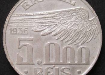 Brazylia 5000 reis 1936 - SREBRO - Santos Dumont