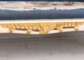 Niebieska Pałacowa Sofa Kanapa - Leżanka Szezlong - Styl Barok z Obrazkiem