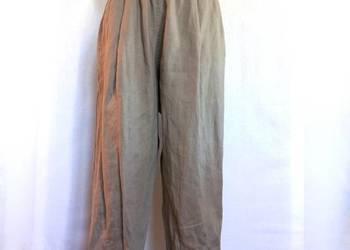 Spodnie LEN Luźne zielone Balloon khaki r. S-M 7/8 damskie NOWE